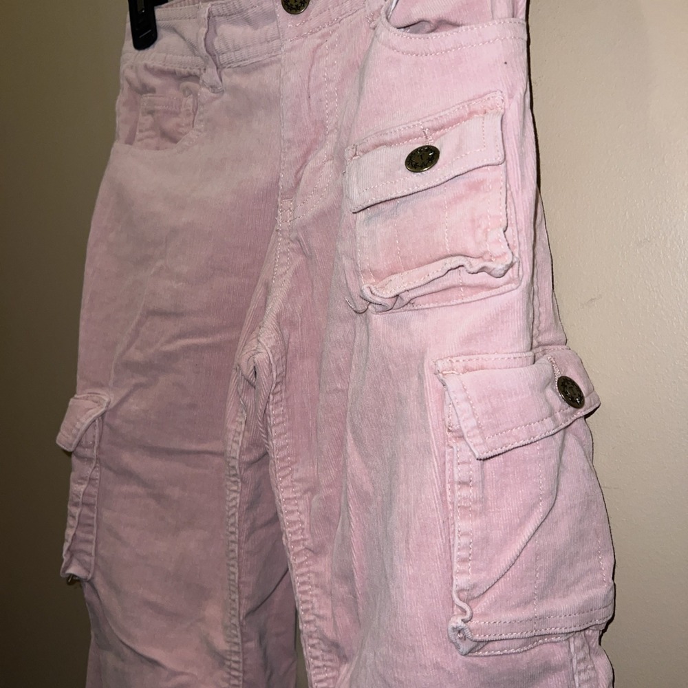 Thalia Sodi Corduroy Pants Pink Girls 10 Boot Cut Flare Y2K cargo Flap Pockets